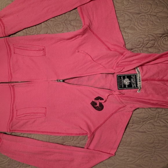 VS PINK zip-up hoodie pink "Wonderful" on back - Picture 3 of 4